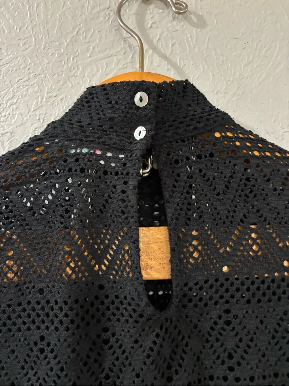 Free People Beach Lace Eyelet Crochet Boho long sleeve cover up shirt size XS